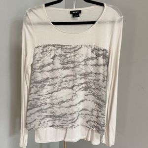 DKNY long sleeve white/gray blouse. Size/M